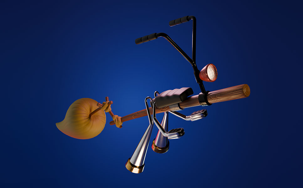Witch's Broom Bike — 3D Prop Design & Render